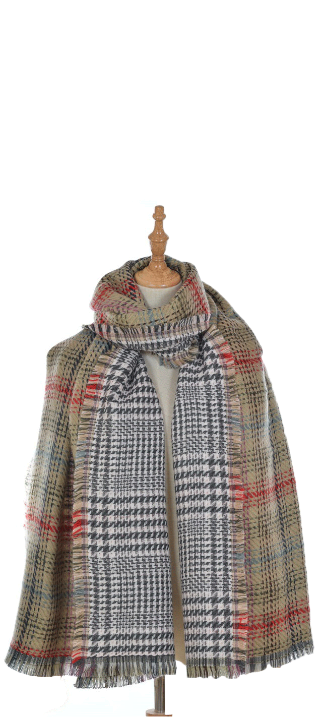 Beige Tartan Pattern Blanket Scarf-1
