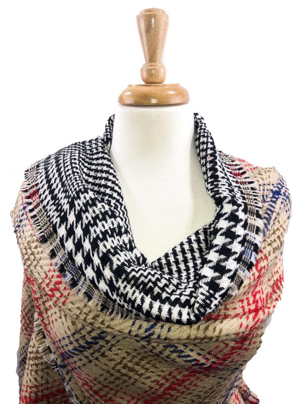 Beige Tartan Pattern Blanket Scarf-5