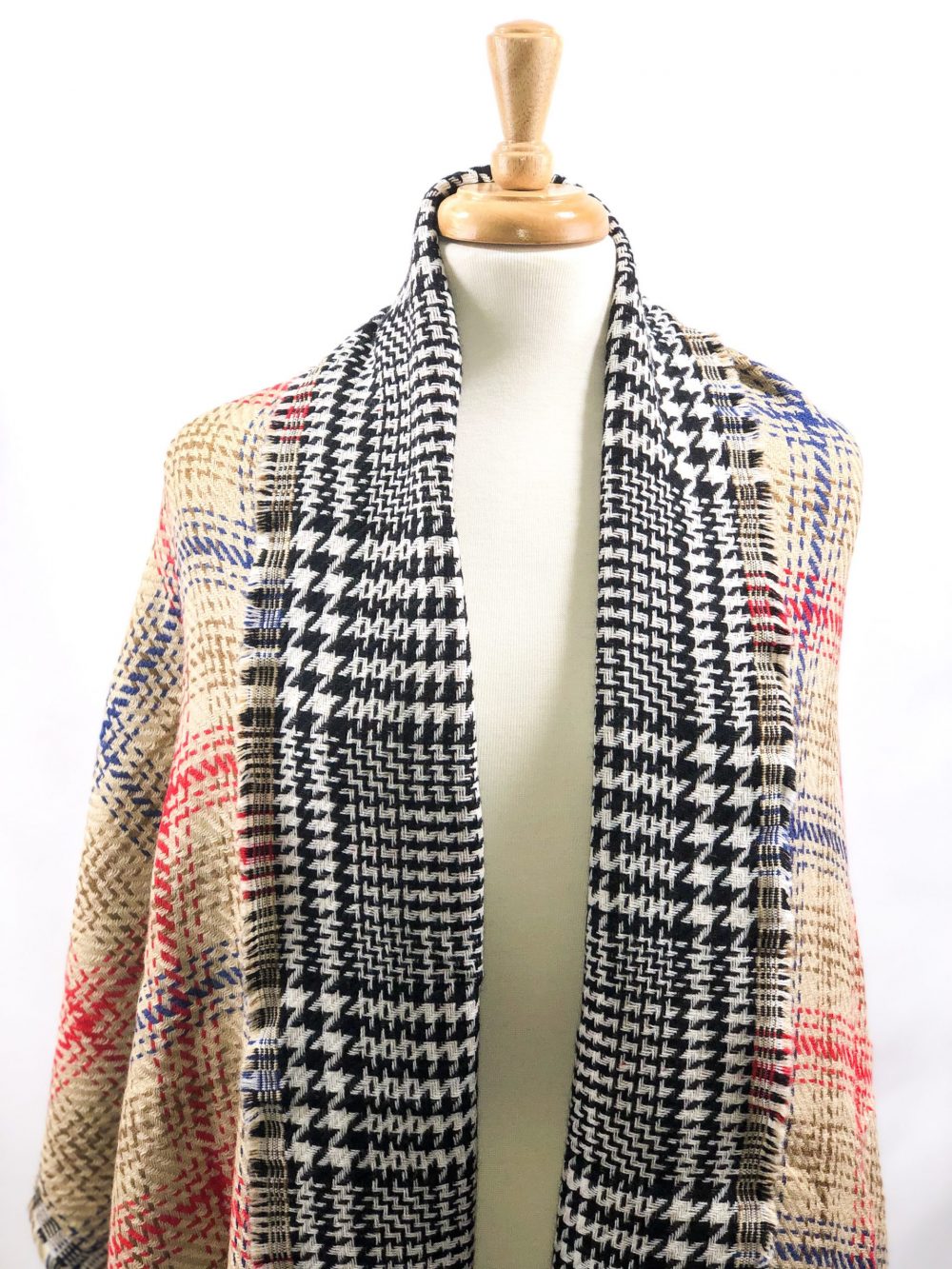 Beige Tartan Pattern Blanket Scarf-7