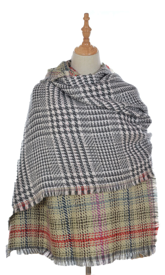 Beige Tartan Pattern Blanket Scarf-4