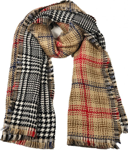 Beige Tartan Pattern Blanket Scarf-0