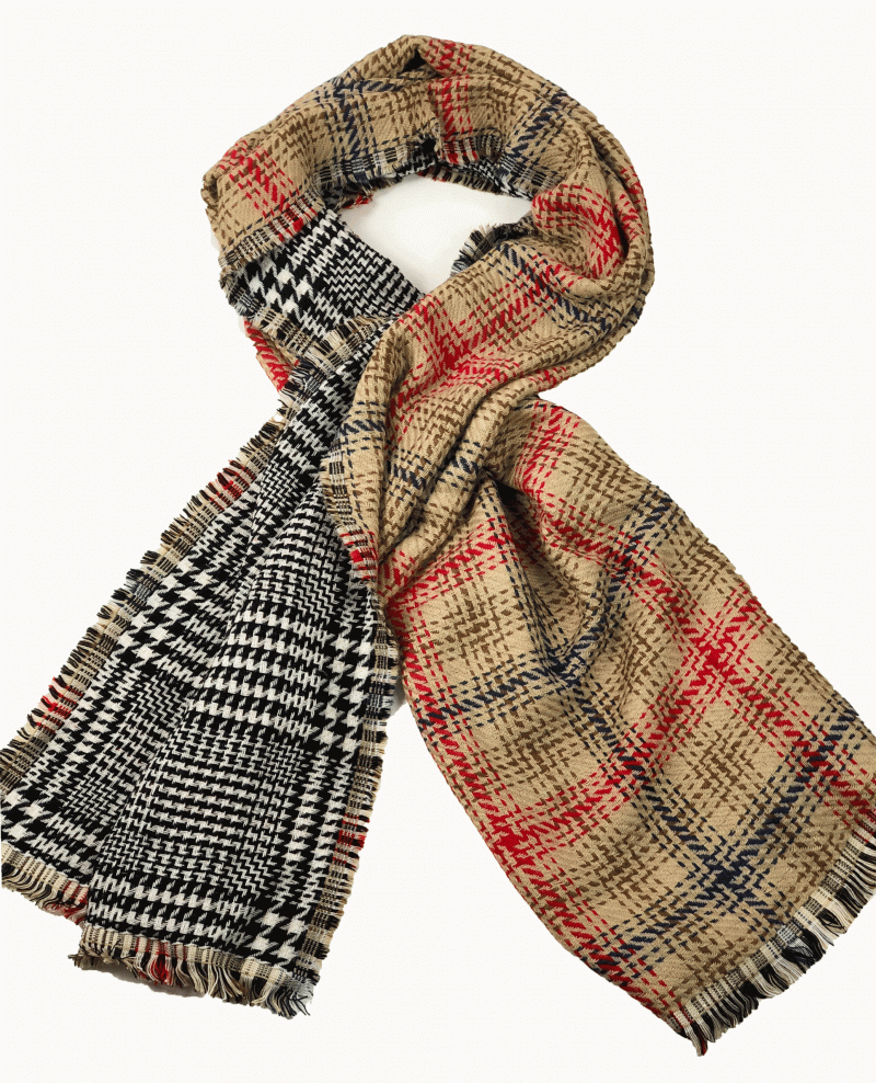 Beige Tartan Pattern Blanket Scarf-2